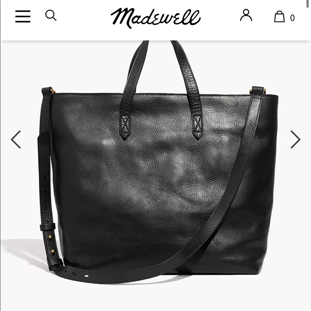 Madewell zip top carryall navy leather bag